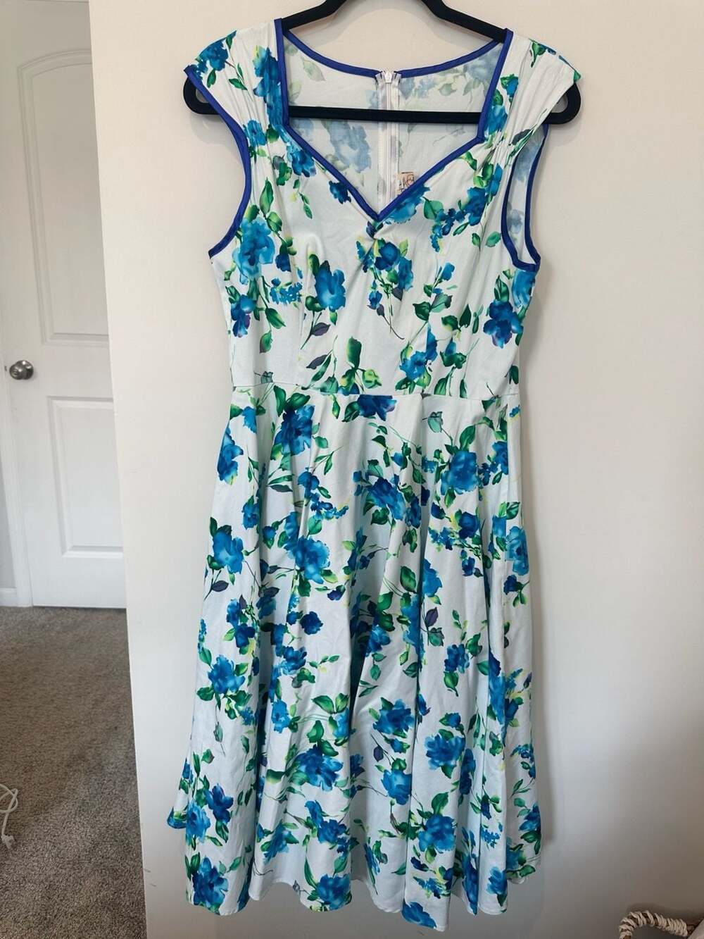 Grace Karin 1950s Style Blue Floral Cap Sleeve Swing Dress